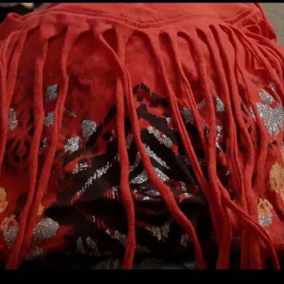 Womens sz Med Orange/Red silver tassel top short sleeve shirt nwotgs - Picture 8 of 8